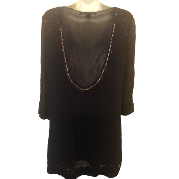 French Connection Beaded Shift Dress Sheer Back Navy Blue Size 8 Party E… - Picture 10 of 11